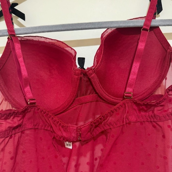 Women’s Blush Brand Sexy Coquette Bow Red Black Eyelet Lingerie Slip Top Size: M - Picture 12 of 15
